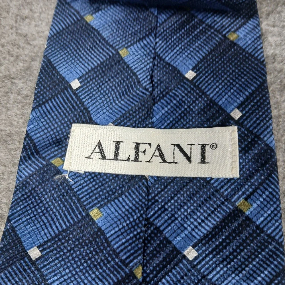 Alfani Necktie Mens‎ One Size Blue Silk Geometric Grid Pattern Professional Tie